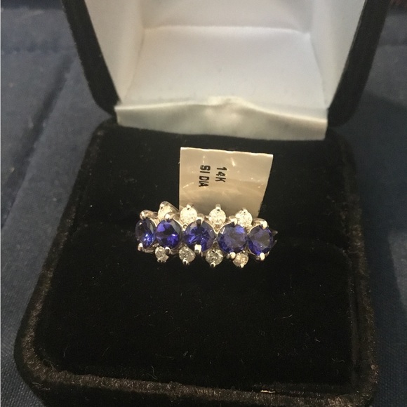 Vintage NWT 1.35 TCW 14K Natural Tanzanite & Diamond Ring - Picture 5 of 16